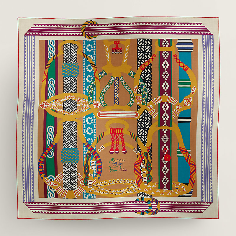 Fantaisie d'Etriers 140 喀什米爾與真絲混紡方巾| Hermès